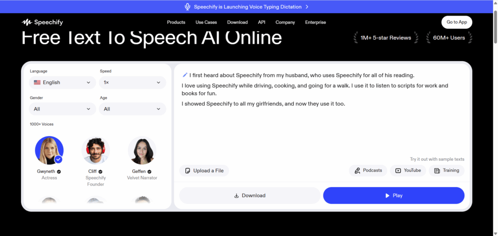 Speechify — Best for Reading Documents and Learning Content