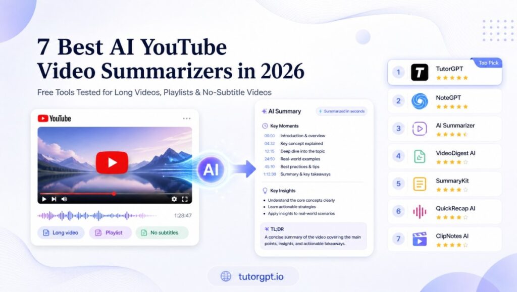 7 Best AI YouTube Video Summarizers in 2026: Free Tools Tested for Long Videos, Playlists, and Videos Without Subtitles