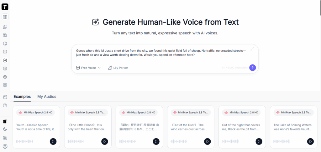 Open TutorGPT AI Voice and enter a short excerpt of your script