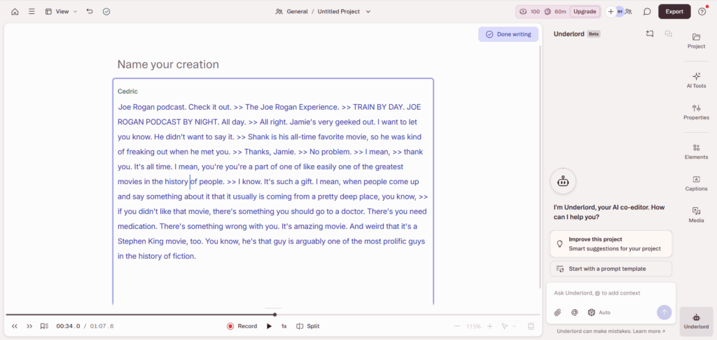 Descript: best for editing by rewriting the transcript