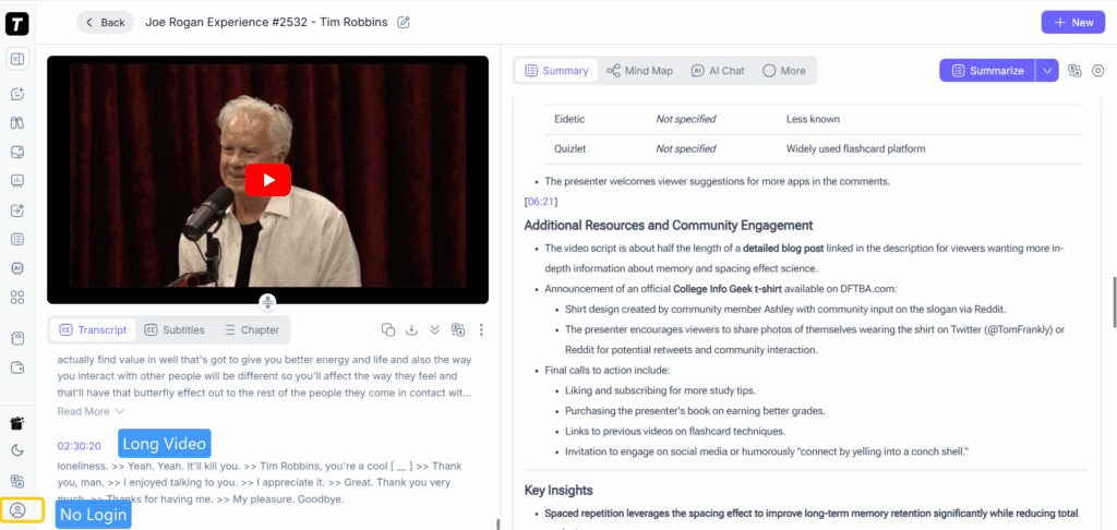 TutorGPT — Best for AI YouTube Video Summarizers Without Subtitles, Long Videos & Playlists