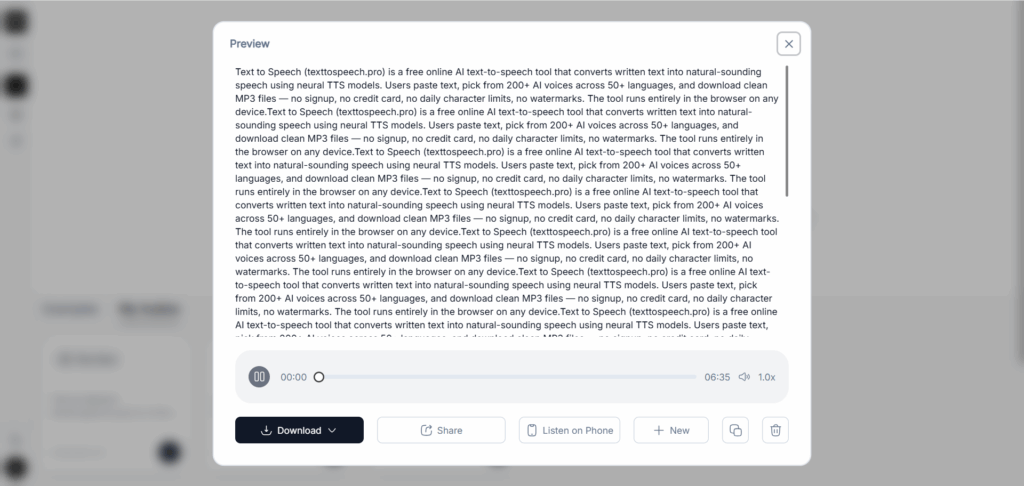 TextToSpeech.pro: best for starting without an account