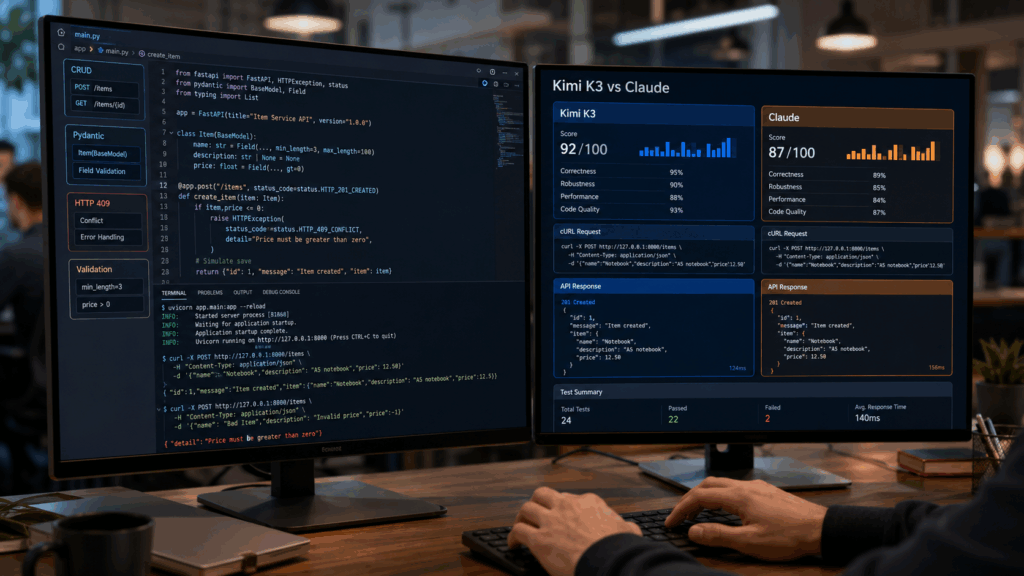 Test 1 — REST API Endpoint: Kimi K3 vs Claude Coding Challenge
