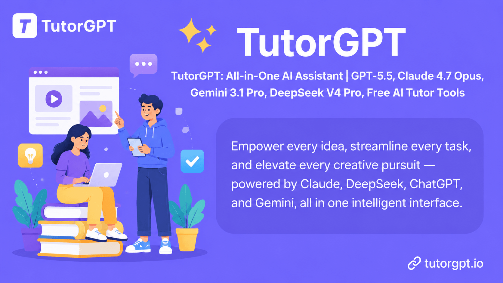 Screenshot of TutorGPT, Homework help and a multi-model AI workspace in one place